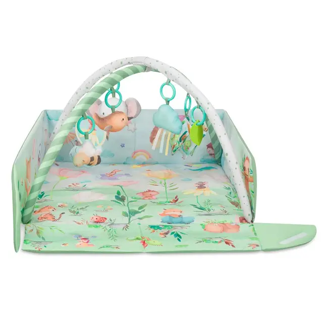 Salteluta interactiva, Lionelo, Inga, 7 jucarii senzoriale, detasabile, fosnaitoare, 116x112 cm, Lavabila la masina de spalat, Multicolor BYNLO-INGA_MULTICOLOR