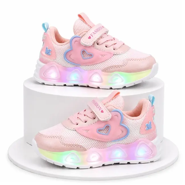 Adidasi sidefati cu luminite - pink hearts adtui11-roz