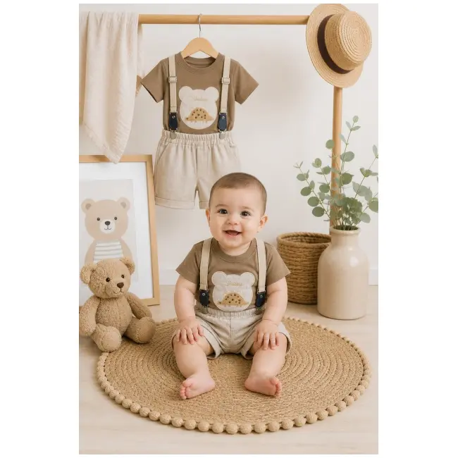 Donino, set pantalonasi cu tricou si bretele, maro k90067-1