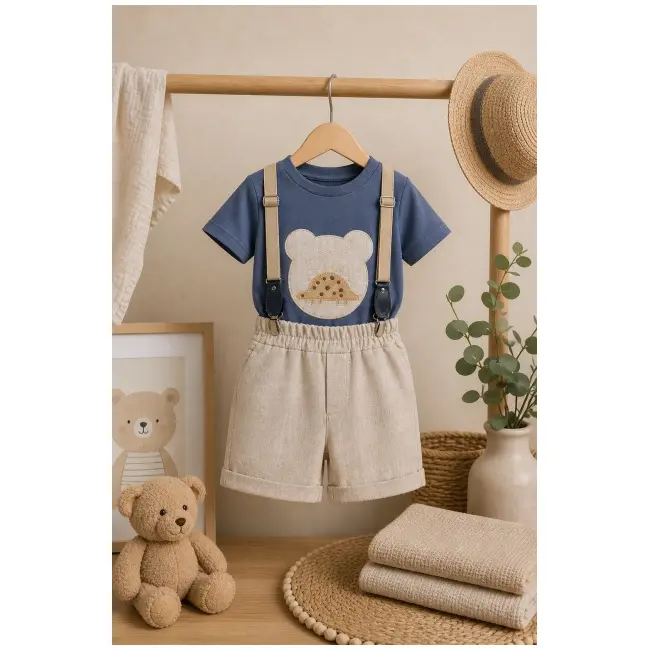 Donino, set pantalonasi cu tricou si bretele m90067-1