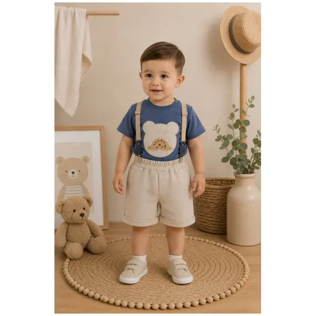 Donino, set pantalonasi cu tricou si bretele m90067-1