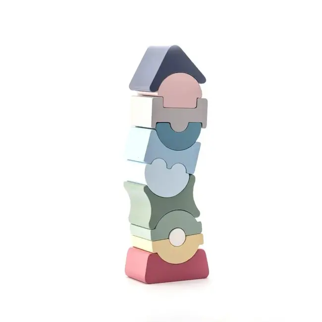 Jucarie din lemn, Cubika, Set constructii Turn 11 piese - Pastel