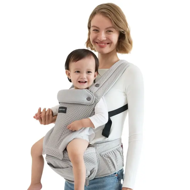 Marsupiu Momcozy cu sezut Mesh respirabil Grey