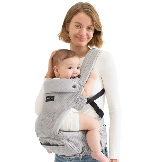 Marsupiu Momcozy cu sezut Mesh respirabil Grey