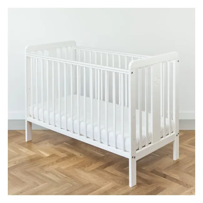 Patut Din Lemn Pentru Bebe, Inaltime Saltea Reglabila, Star Baby Alb 120x60 Cm Pjbstar_cot_white