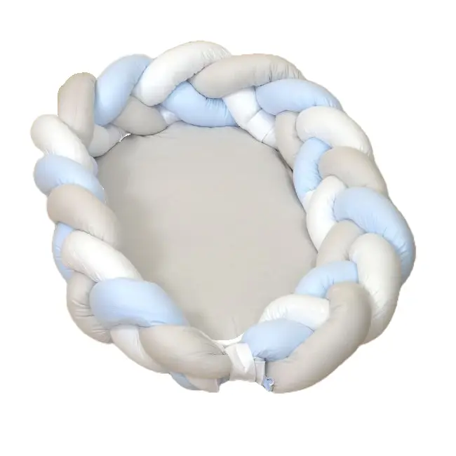 Amy - Baby Nest Si Bumper Impletit, Detasabile, 80 X 50 Cm Alb Gri Blue Pjb63930