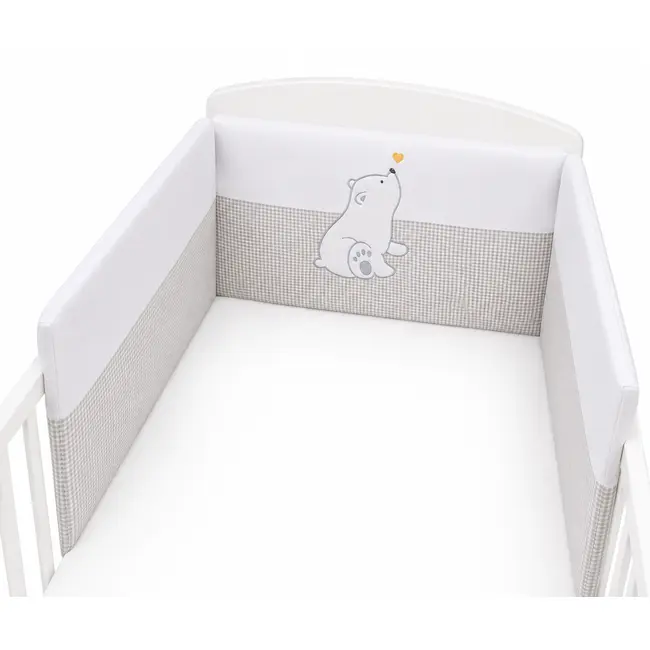 Amy - Lenjerie 3 Piese Cu Protectie Laterala Bear Heart Din Bumbac, 120x60 Cm, Gri Pjb68926