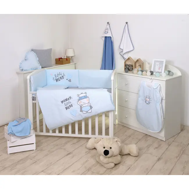 Amy - Lenjerie 3 Piese Cu Protectie Laterala Little Hero Din Bumbac, 120x60 Cm, Blue Pjb80478