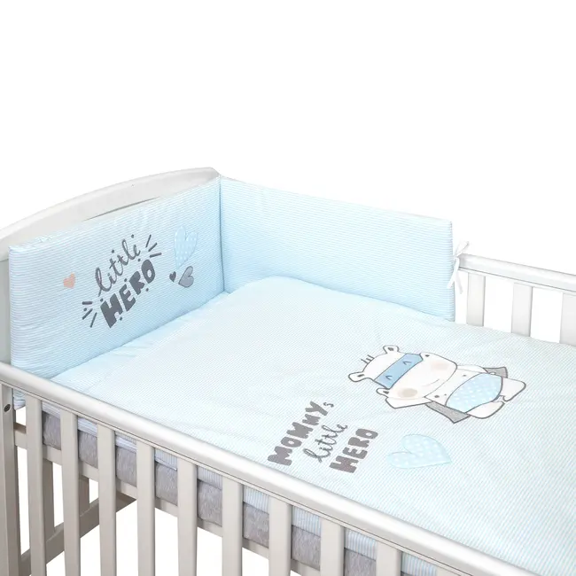 Amy - Lenjerie 3 Piese Cu Protectie Laterala Little Hero Din Bumbac, 120x60 Cm, Blue Pjb80478