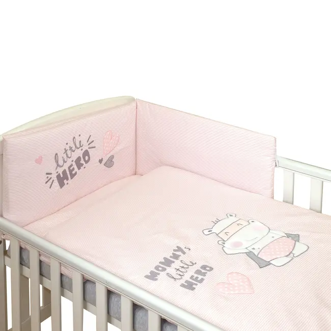 Amy - Lenjerie 3 Piese Cu Protectie Laterala Little Hero Din Bumbac, 120x60 Cm, Roz Pjb80437