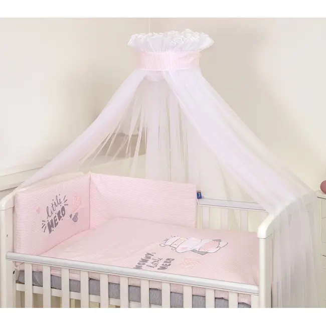 Amy - Lenjerie 3 Piese Cu Protectie Laterala Little Hero Din Bumbac, 120x60 Cm, Roz Pjb80437