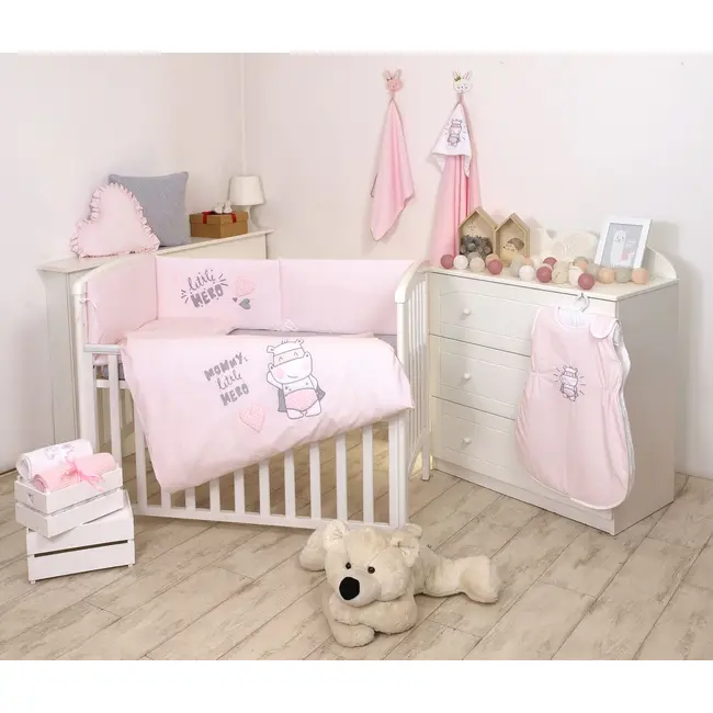 Amy - Lenjerie 3 Piese Cu Protectie Laterala Little Hero Din Bumbac, 120x60 Cm, Roz Pjb80437