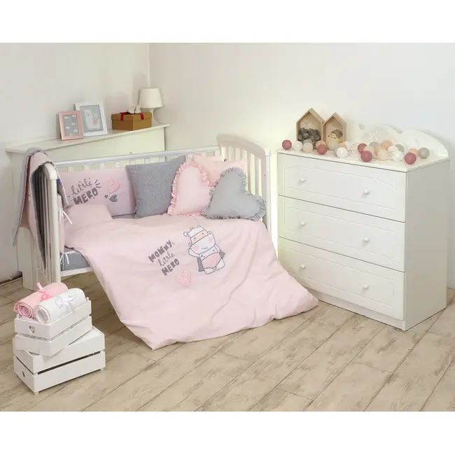Amy - Lenjerie 3 Piese Cu Protectie Laterala Little Hero Din Bumbac, 120x60 Cm, Roz Pjb80437