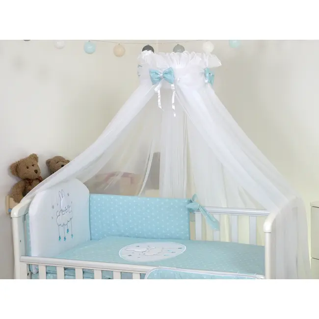 Amy - Lenjerie 3 Piese Cu Protectie Laterala Sky Bunny Din Bumbac, 120x60 Cm, Turcoaz Pjb68792