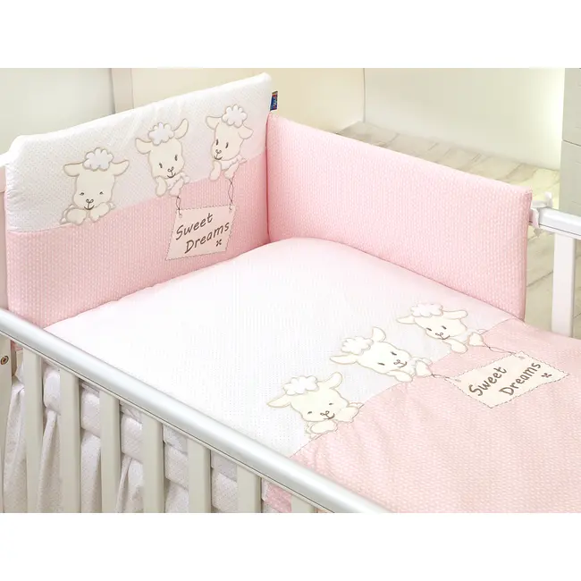 Amy - Lenjerie 3 Piese Cu Protectie Laterala Sweet Dreams Din Bumbac, 120x60 Cm, Roz Pjb66034