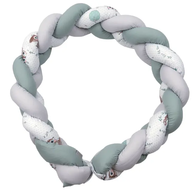 Aparatoare Laterala Pat Bumper Impletit, Inchidere Velcro, Bumbac Caprioara Mica, 180x21 Cm Pjb83156
