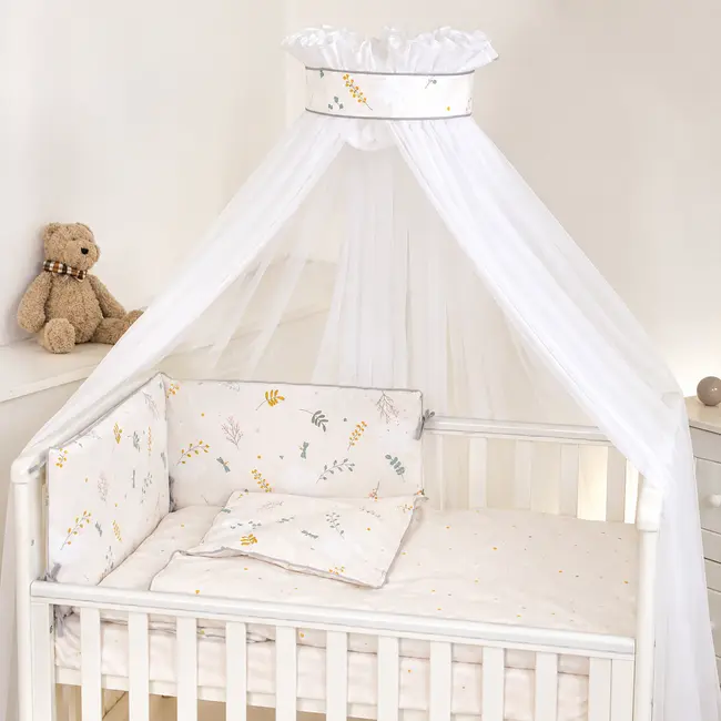 Baldachin Din Tul, Airy Ivory + Suport Universal Din Metal Pentru Patut  Set Complet 600x160 Cm Pjb80291+s