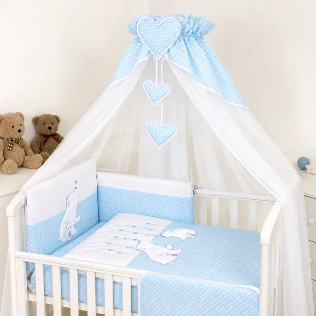 Baldachin Din Tul, Bear Heart Blue + Suport Universal Din Metal Pentru Patut  Set Complet 600x160 Cm Pjb68864+s