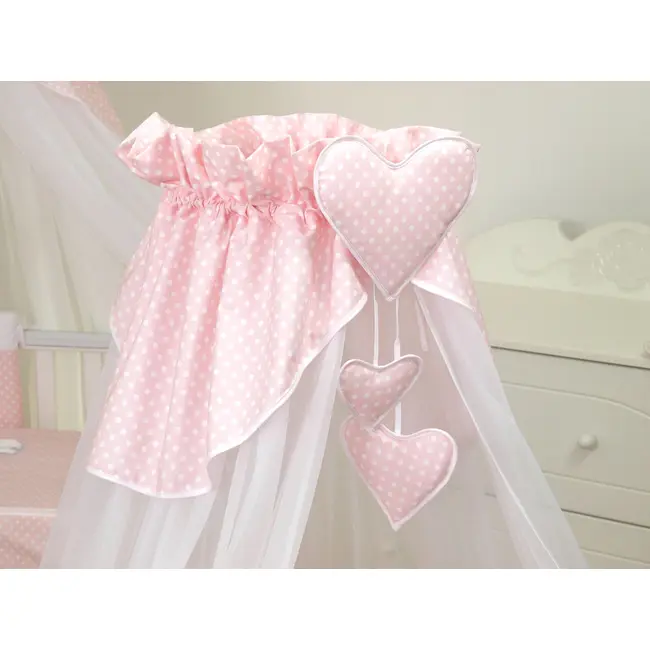 Baldachin Din Tul, Bear Heart Roz + Suport Universal Din Metal Pentru Patut  Set Complet 600x160 Cm Pjb68909+s