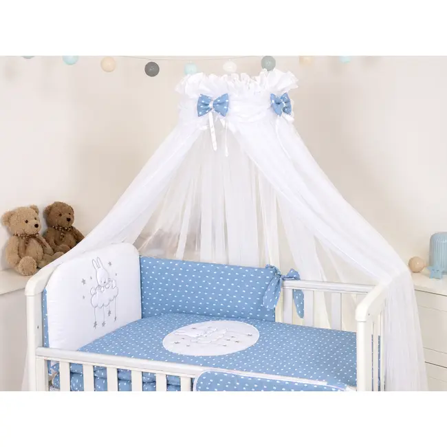 Baldachin Din Tul, Sky Bunny Blue + Suport Universal Din Metal Pentru Patut  Set Complet 600x160 Cm Pjb68684+s
