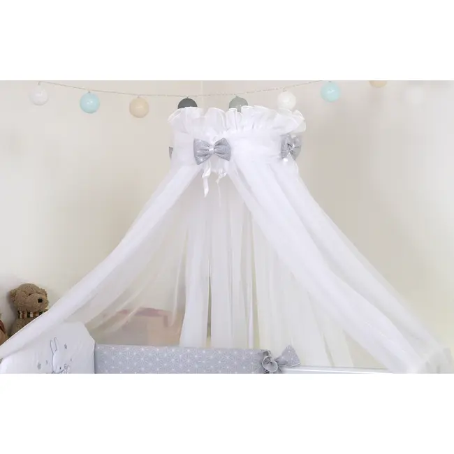 Baldachin Din Tul, Sky Bunny Gri + Suport Universal Din Metal Pentru Patut  Set Complet 600x160 Cm Pjb68775+s