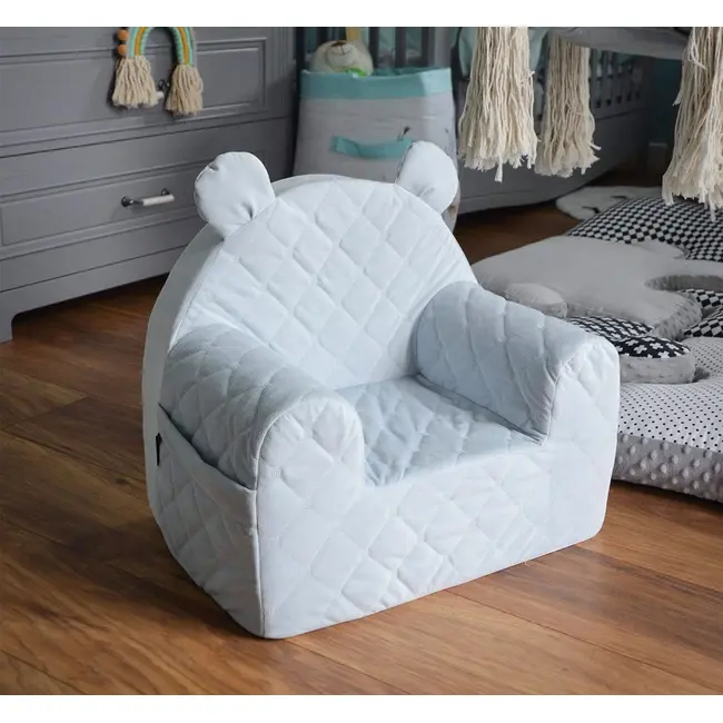 Fotoliu Pentru Copii Cu Spatar, Catifea Velvet Ursulet Teddy Gri Pjbc4343
