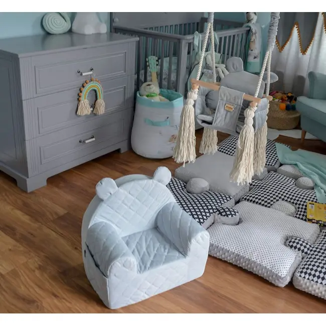 Fotoliu Pentru Copii Cu Spatar, Catifea Velvet Ursulet Teddy Gri Pjbc4343