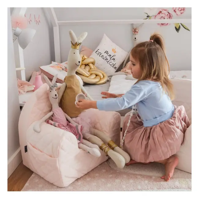 Fotoliu Pentru Copii Cu Spatar, Catifea Velvet Ursulet Teddy Sepia Rose Pjbc5612