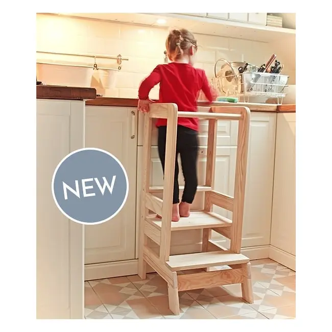 Inaltator Learning Tower Ajustabil, Ajutor De Bucatarie Meowbaby  , Lemn Natur Pjbkh01002