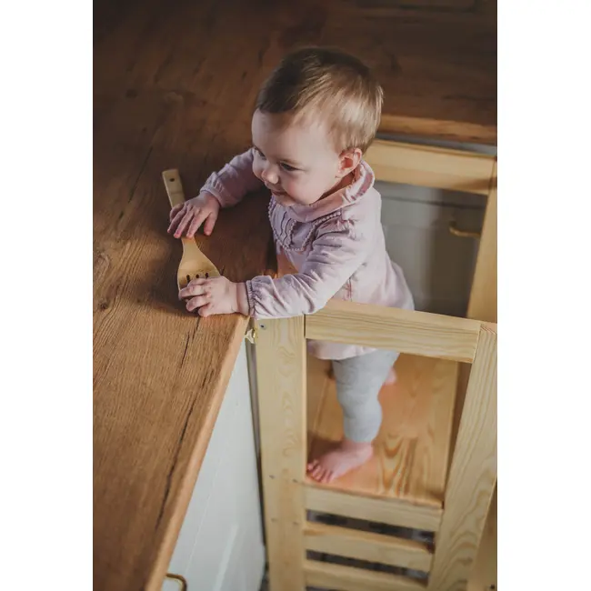 Inaltator Learning Tower Ajustabil, Ajutor De Bucatarie Meowbaby  , Lemn Natur Pjbkh01002