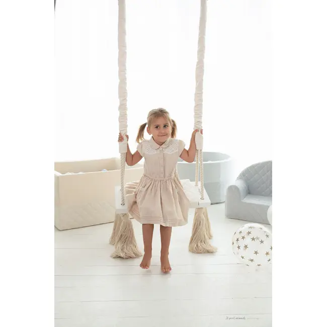 Leagan Copii Babysteps   Woodswing, Lemn, Spuma  Velvet Ecru Premium, Design Scandinav, Pana La 100 Kg Pjbc53113