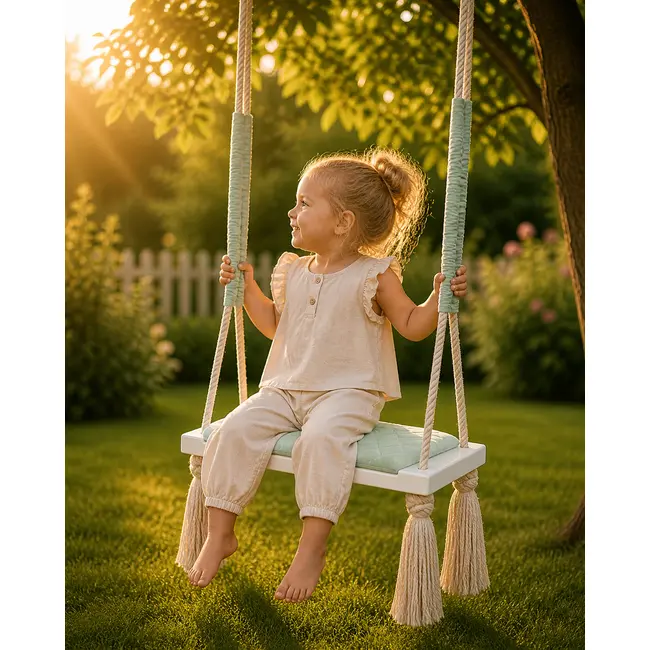 Leagan Copii Babysteps   Woodswing, Lemn, Spuma  Velvet Mint Premium, Design Scandinav, Pana La 100 Kg Pjbc577-3418