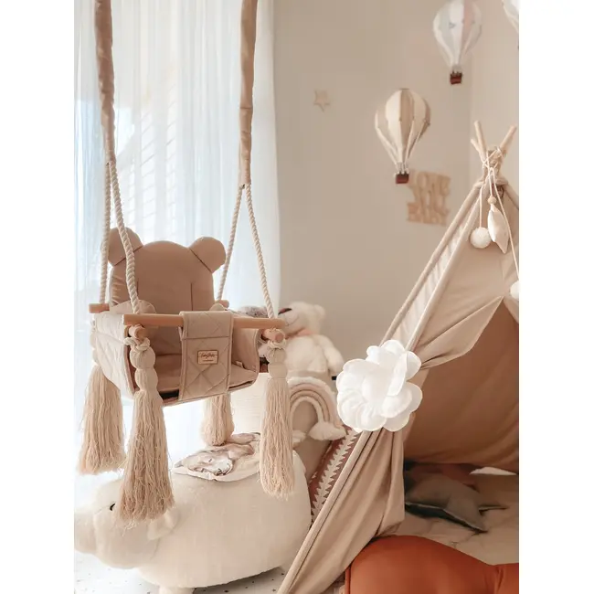 Leagan Pentru Copii Si Bebelusi, Catifea Velvet, Perna Detasabila Ursulet Teddy Bej Pjbc572