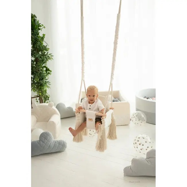 Leagan Pentru Copii Si Bebelusi, Catifea Velvet, Perna Detasabila Ursulet Teddy Bej Pjbc572