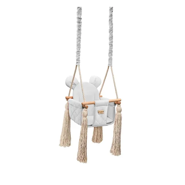 Leagan Pentru Copii Si Bebelusi, Catifea Velvet, Perna Detasabila Ursulet Teddy Gray Pjb4530