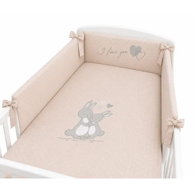 Lenjerie 3 Piese Cu Protectie Laterala Iepuras Din Bumbac, 140x70 Cm, Bej Pjb67436