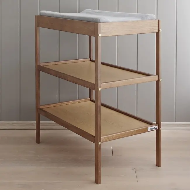 Masa De Infasat Pentru Bebelusi Din Lemn Masiv ,   Woodies Classic Changer, Vintage 76x44x86 Cm, Cu 2 Rafturi Inalte + Saltea Din Spuma Cu Husa Din Bumbac Pjb1992+311180
