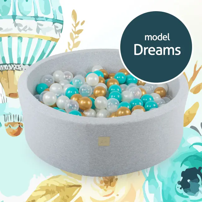 Piscina Uscata Cu 250 De Bile (alb Perlat, Transparent, Auriu, Turcoaz) Meowbaby  , Dreams, 90x30 Cm, Gri Deschis Pjbb001010