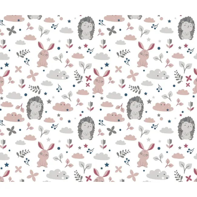 Set Lenjerie Din Bumbac Cu Protectie Laterala Pentru Pat Bebe 120 X 60 Cm, Iepuras Roz, Amy Pjb69680