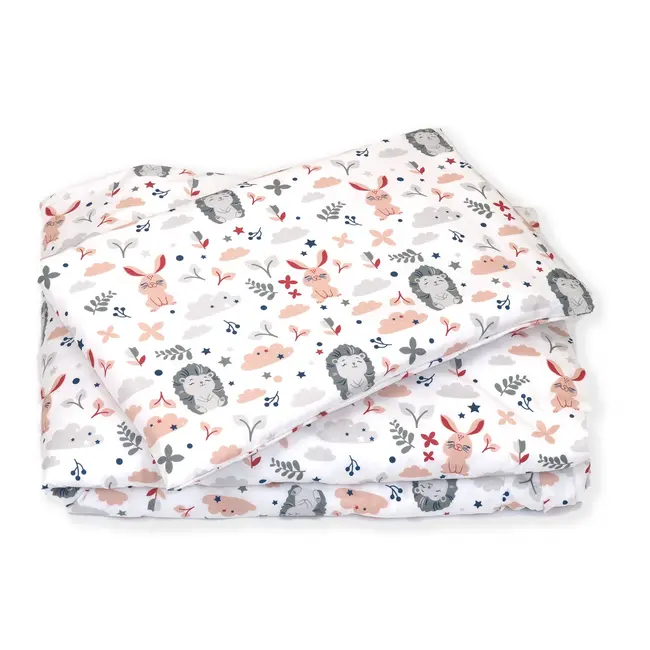 Set Lenjerie Din Bumbac Cu Protectie Laterala Pentru Pat Bebe 120 X 60 Cm, Iepuras Roz, Amy Pjb69680