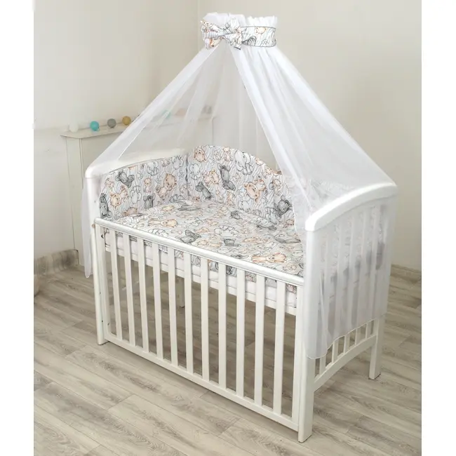 Set Lenjerie Din Bumbac Cu Protectie Laterala Pentru Pat Bebe 120 X 60 Cm, Safari Bej , Amy Pjb83599