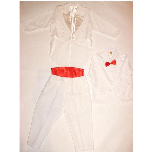 Costum de ocazie alb cu papion si brau rosu pentru baieti - 912A