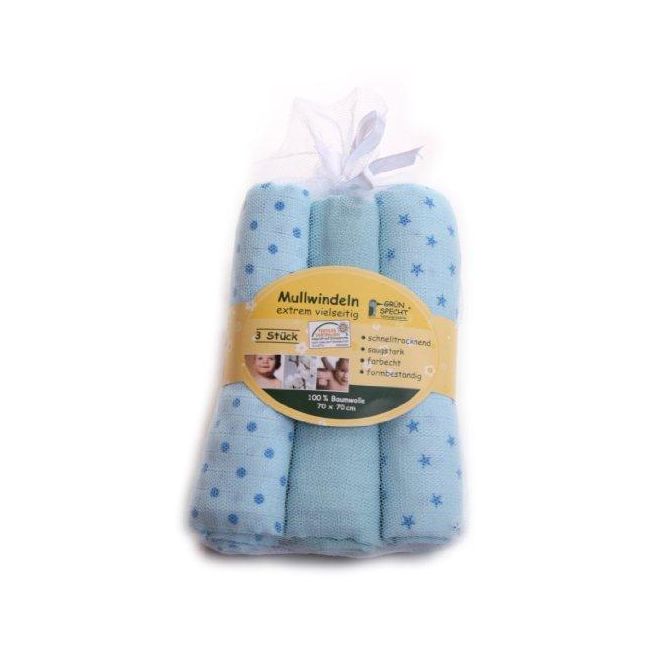 Pachet 3 lavete din bumbac muselina 70X70 cm bleu GRUENSPECHT 167-V2