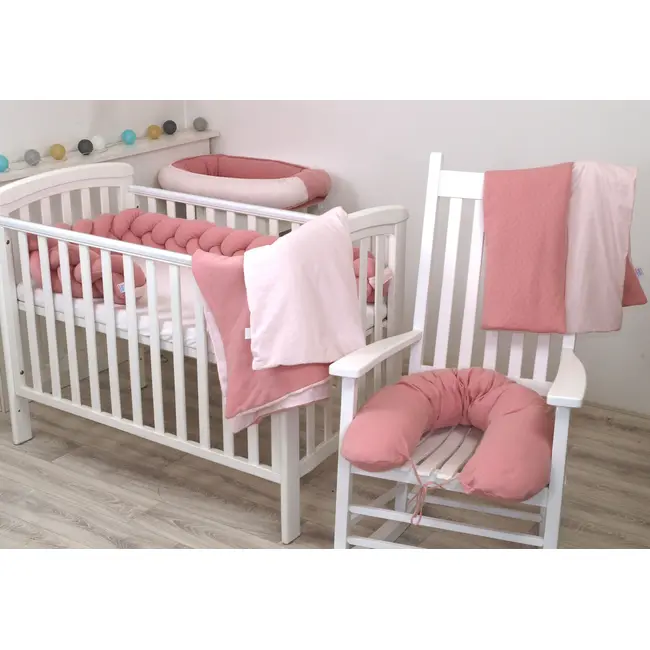 Aparatoare Laterala Pat Bumper Impletit Cu Inchidere Velcro, Bumbac Tricot Roz, 180x21 Cm Pjb84409