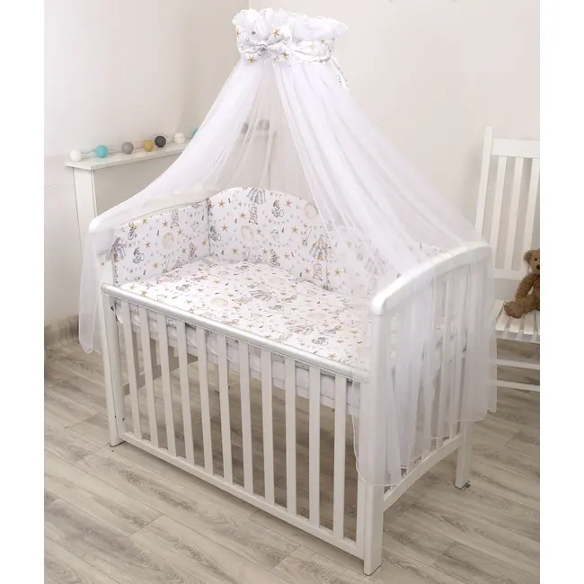Baldachin Din Tul Pentru Patut, 300x160 Cm, Cu Funda Si Inimioare Decorative, Imprimeu Circ Blue ,   Amy   Protectie, Confort Si Decor Elegant - Amy Pjb84772