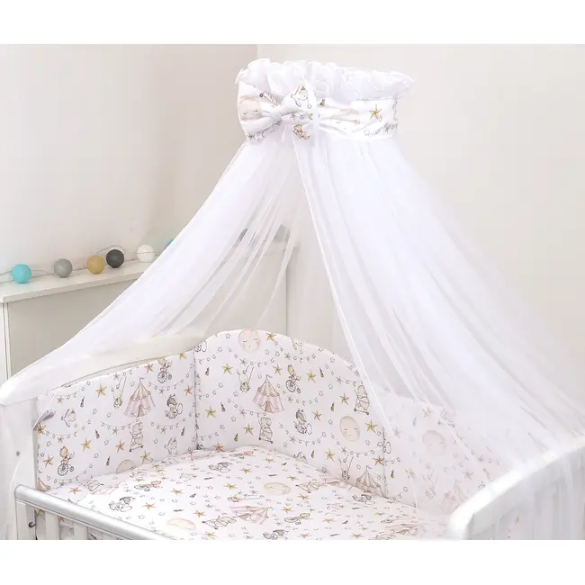 Baldachin Din Tul Pentru Patut, 300x160 Cm, Cu Funda Si Inimioare Decorative, Imprimeu Circ Roz ,   Amy   Protectie, Confort Si Decor Elegant Pjb84773