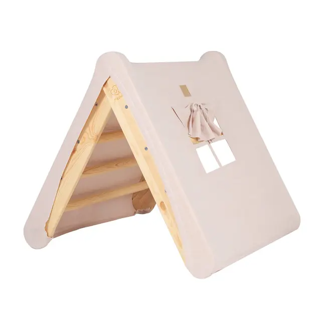 Casuta Tip Cort Pentru Copii Cu O Scara De 60x61 Cm, Pliabila, Lemn Natur, Viscoza Alb Roz, Montessori Meowbaby Pjbddwt003rie