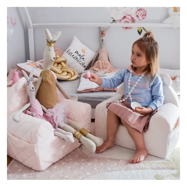 Fotoliu Pentru Copii Cu Spatar, Catifea Velvet Ursulet Teddy Beige Pjb48876