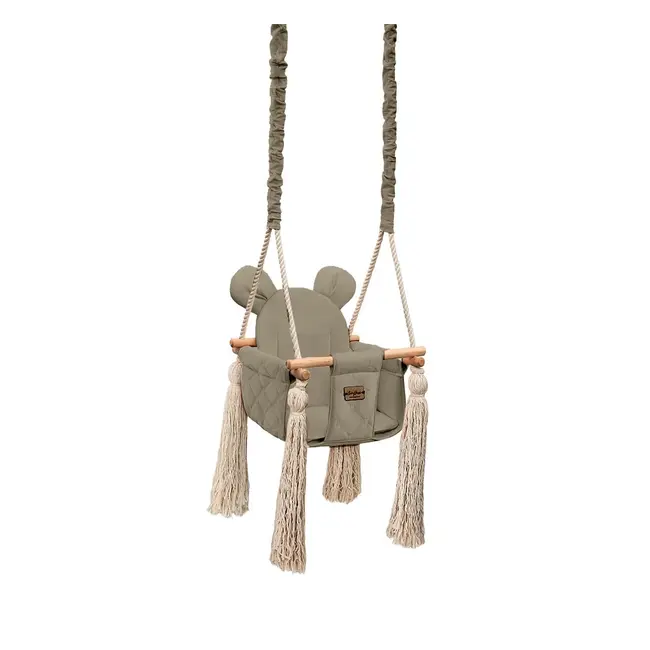Leagan Pentru Copii Si Bebelusi, Catifea Velvet, Perna Detasabila Ursulet Teddy Vintage Beige Pjb202401