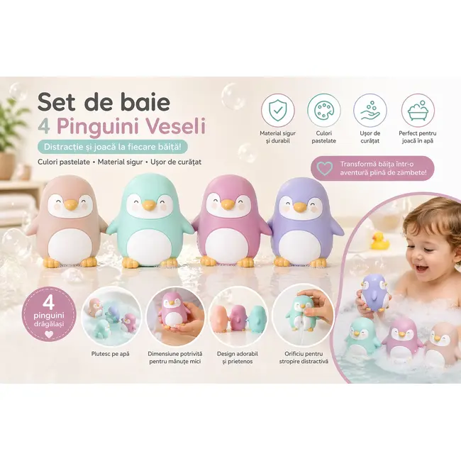 Set 5 Jucarii De Baie, Penguins Party Pjb3760